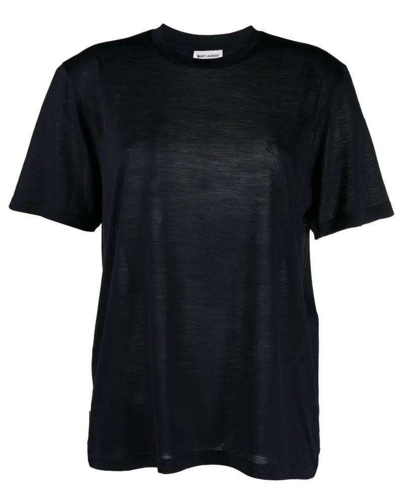 Saint Laurent T-Shirt mit Logo-Stickerei Blau