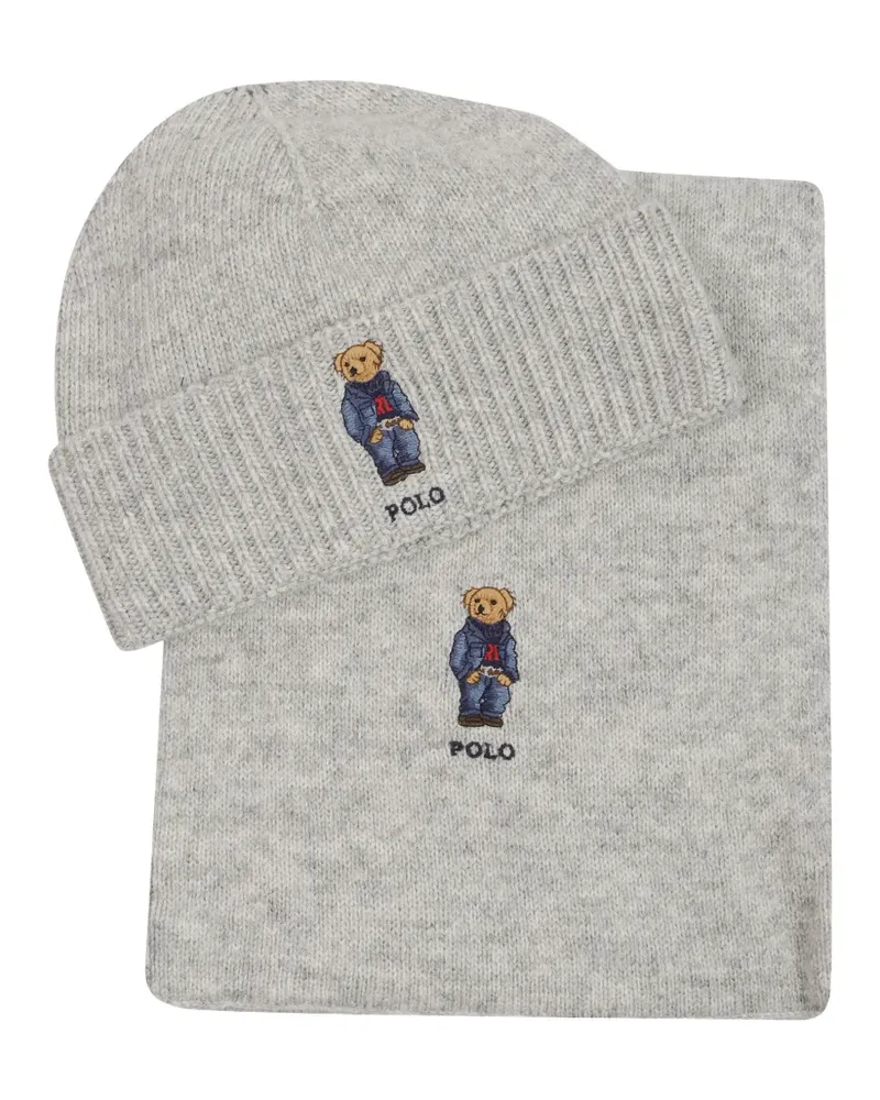 Ralph Lauren logo beanie hat and scarf set - Grau Grau