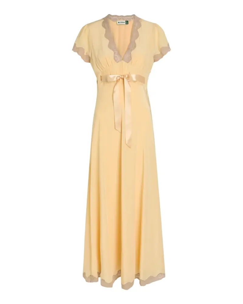 RIXO Marlice lace-trimmed bow-detail midi dress - Gelb Gelb