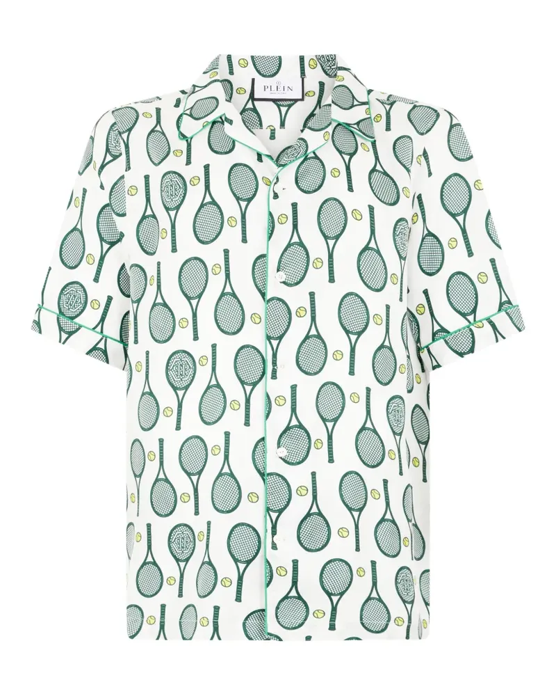 Philipp Plein Bowlinghemd mit Tennis-Print - Weiß Weiß