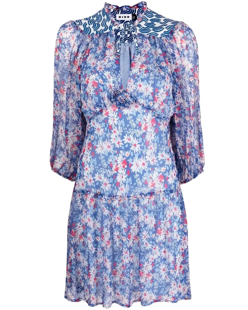 RIXO Minikleid mit Blumen-Print - Blau Blau