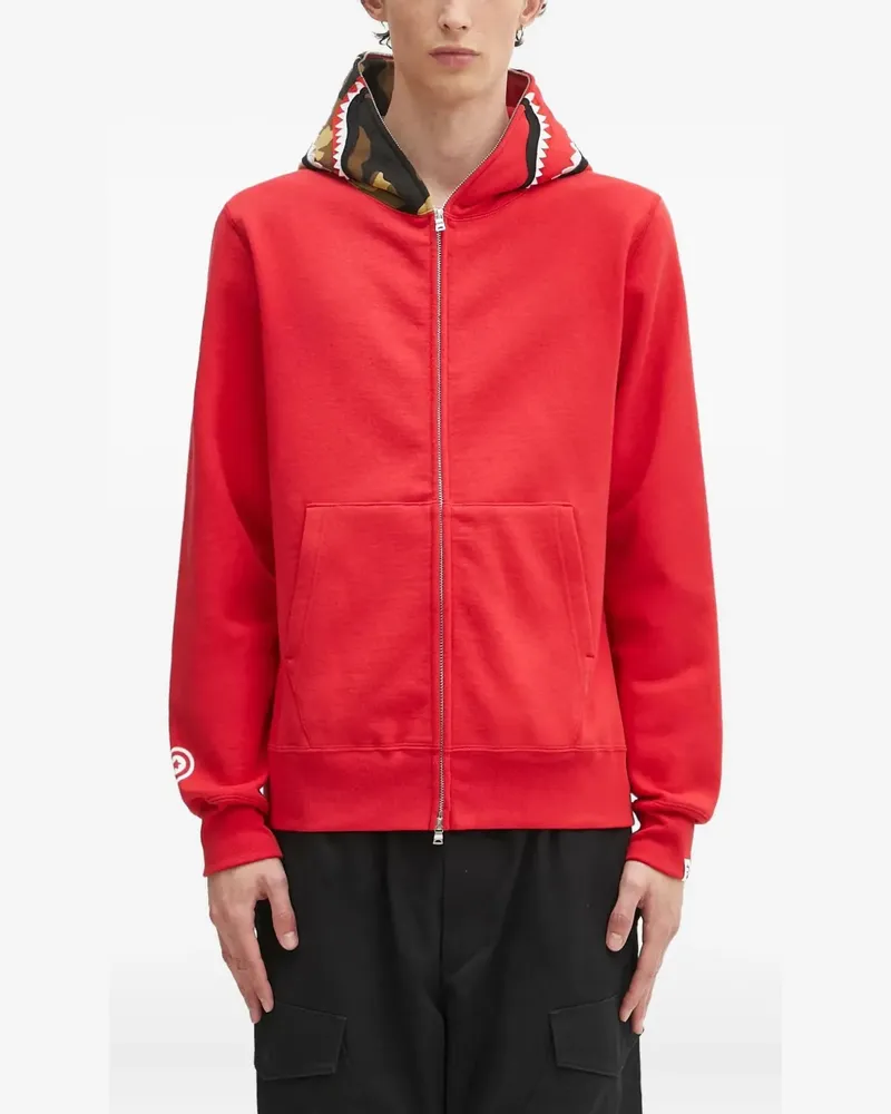 BAPE Kapuzen-Sweatshirtjacke mit Haimuster - Rot Rot