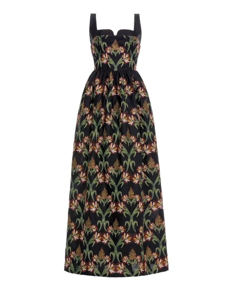AGUA BENDITA Jaspe Leinenkleid mit Stickerei - Schwarz Schwarz