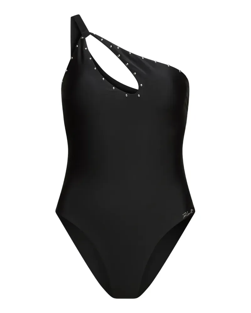 Karl Lagerfeld One-Shoulder-Badeanzug mit Nieten - Schwarz Schwarz