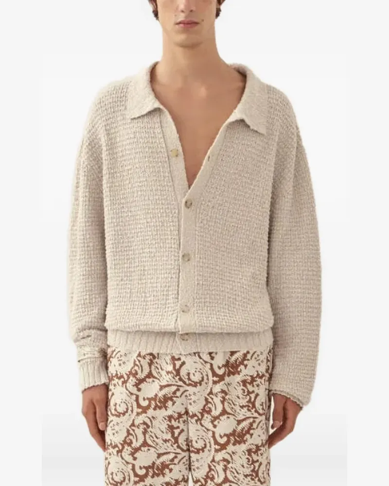COMMAS drop-shoulder waffle-knit cardigan - Nude Nude