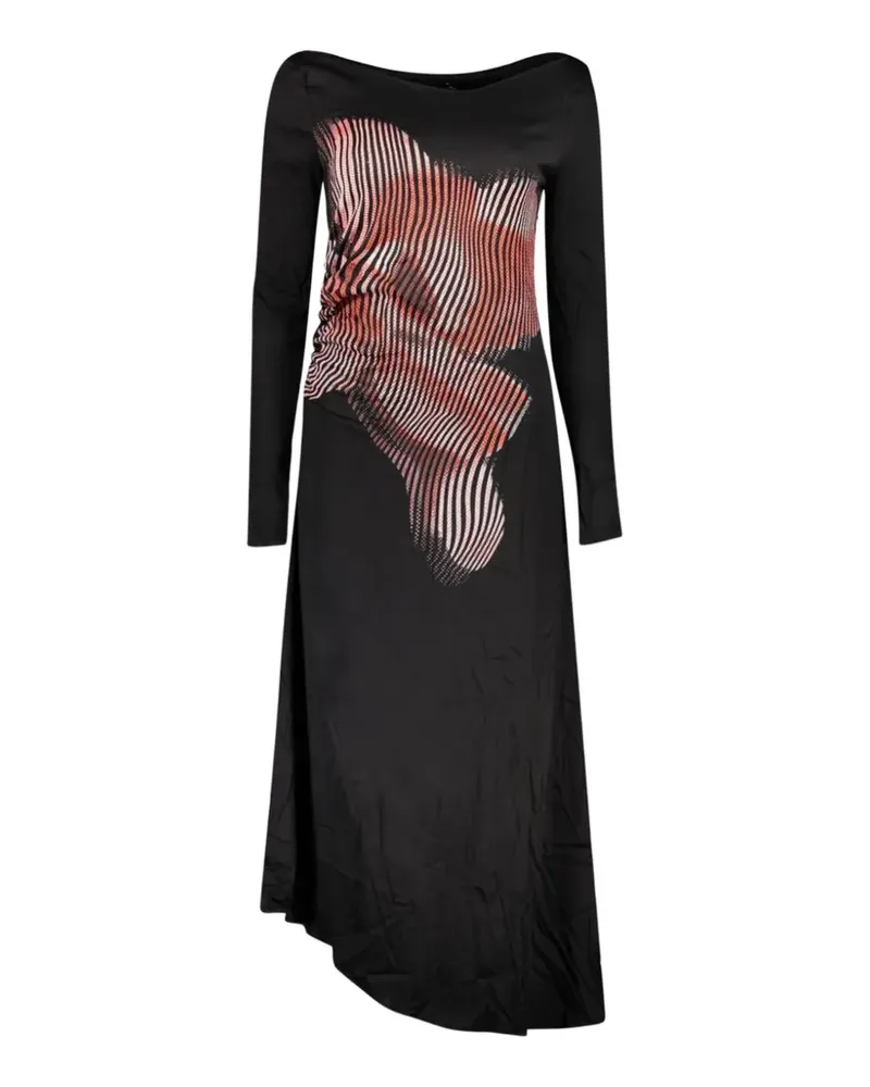 Desigual graphic-print asymmetric midi dress - Schwarz Schwarz
