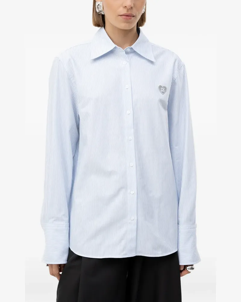 HUGO BOSS stripe-print logo-plaque shirt - Weiß Weiß
