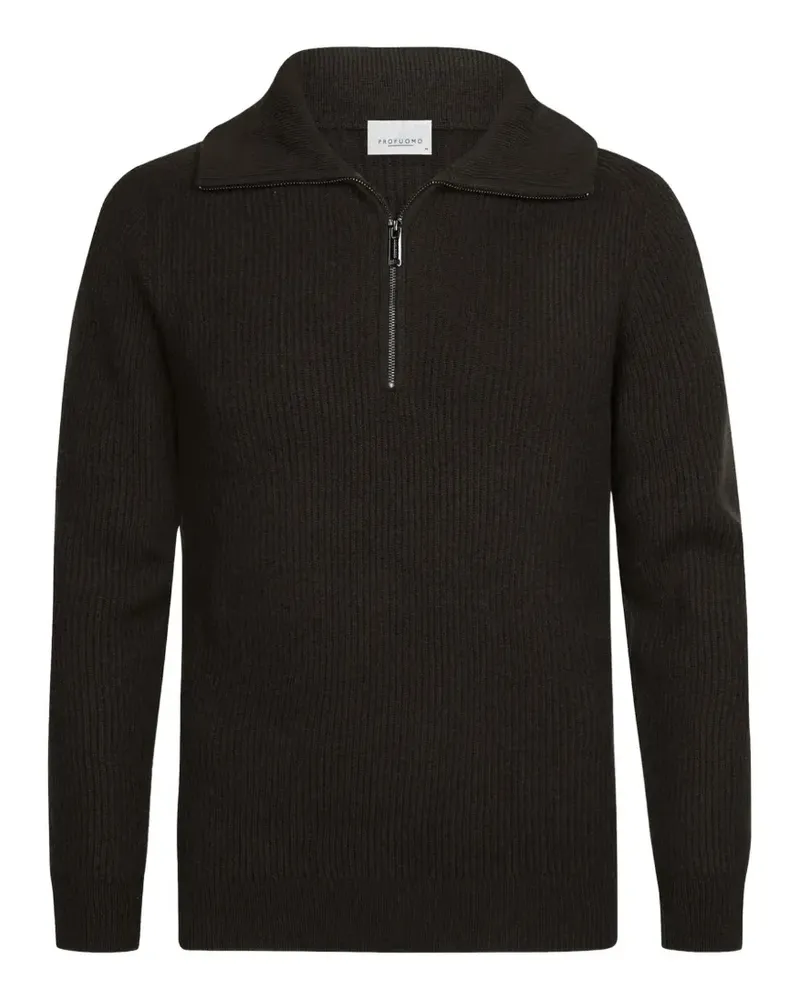 Profuomo Gerippter Pullover mit Reißverschluss - Braun Braun