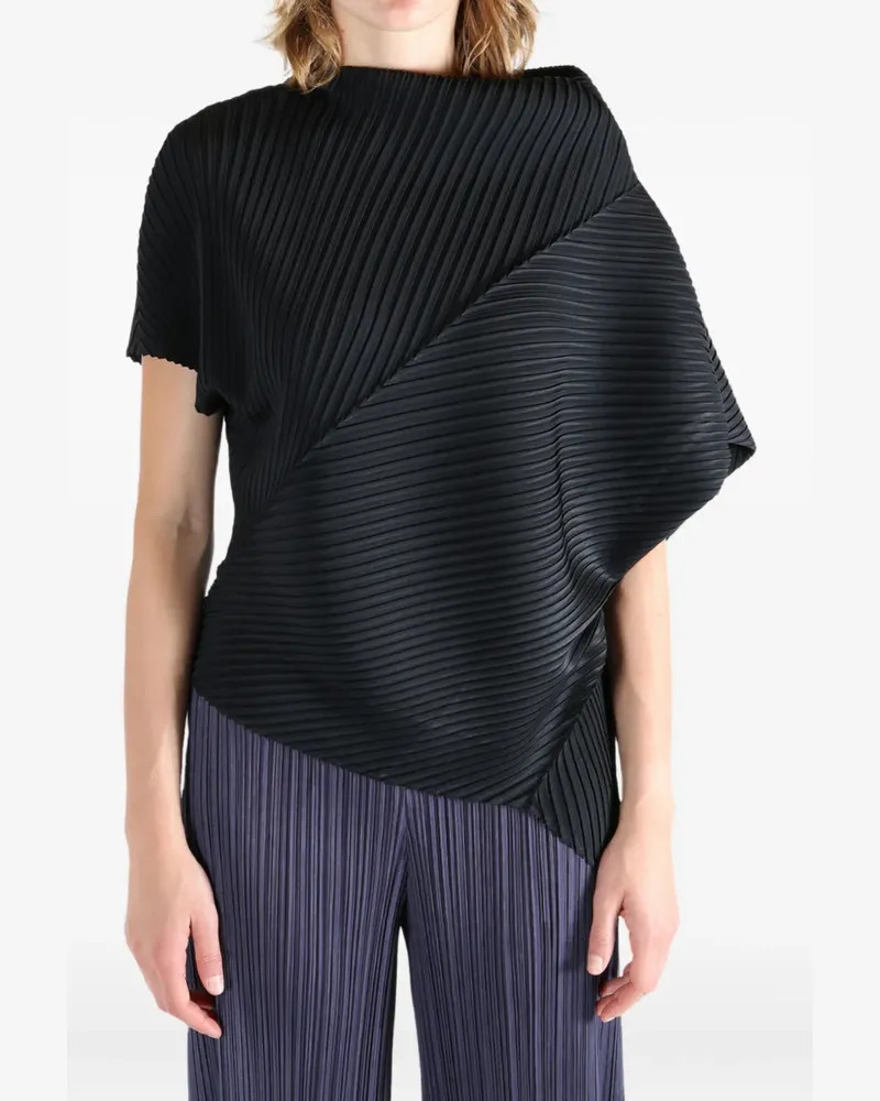 Issey Miyake pleated asymmetric T-shirt - Schwarz Schwarz