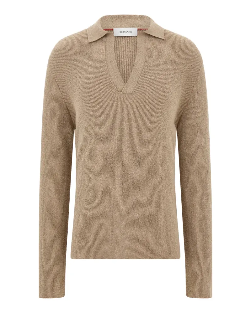 Ferragamo long-sleeve polo shirt - Nude Nude