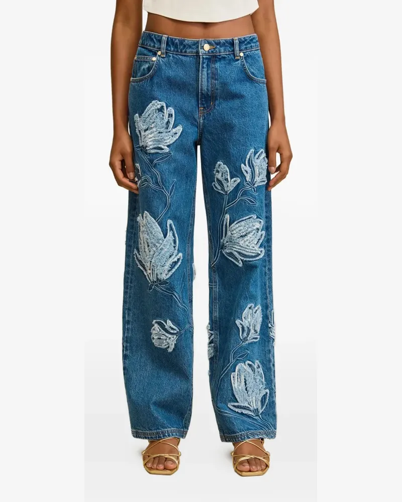 Cult Gaia floral-appliqué frayed jeans - Blau Blau