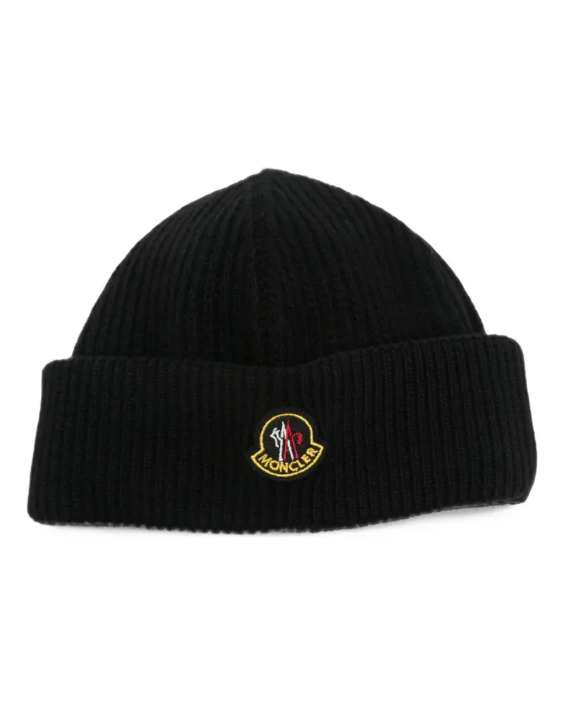 Moncler logo-patch ribbed beanie hat - Schwarz Schwarz