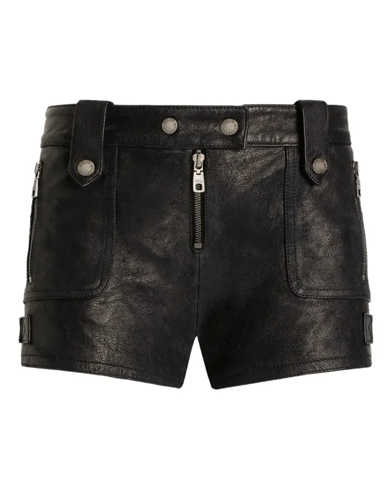 Dolce & Gabbana Kurze Leder-Shorts mit Reißverschlusstasche - Schwarz Schwarz