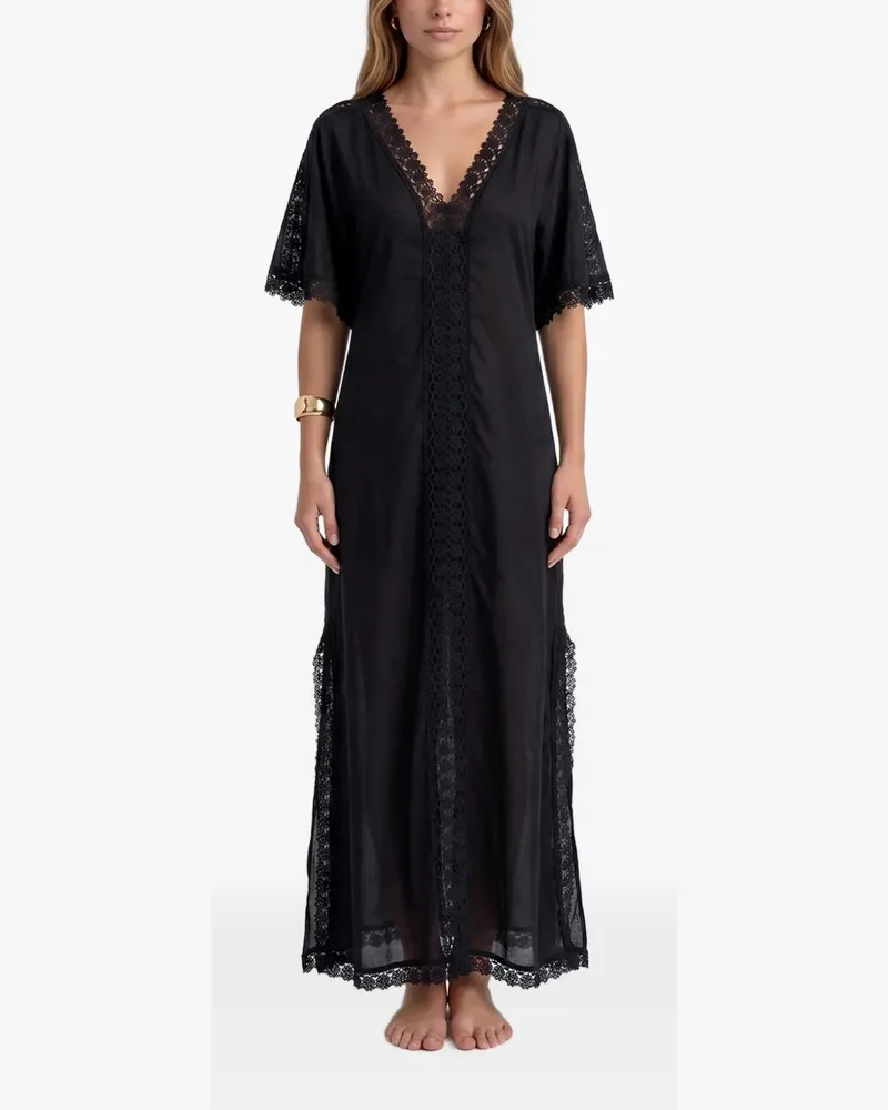 Charo Ruiz Saena Maxikleid mit Spitzenbesatz - Schwarz Schwarz