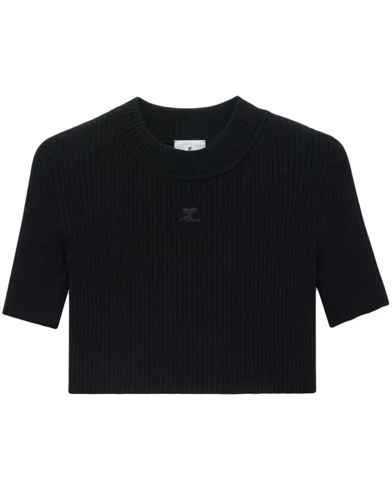 Courrèges Geripptes T-Shirt Schwarz