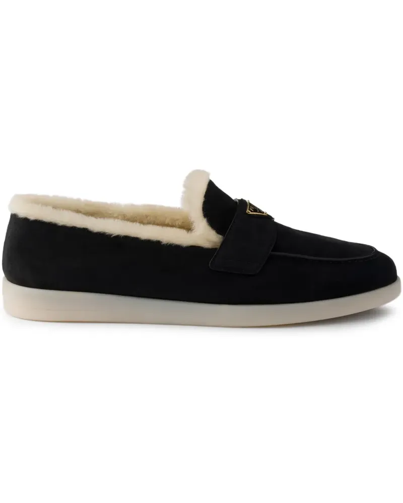 Prada Loafer aus Shearling mit Logo - Schwarz Schwarz