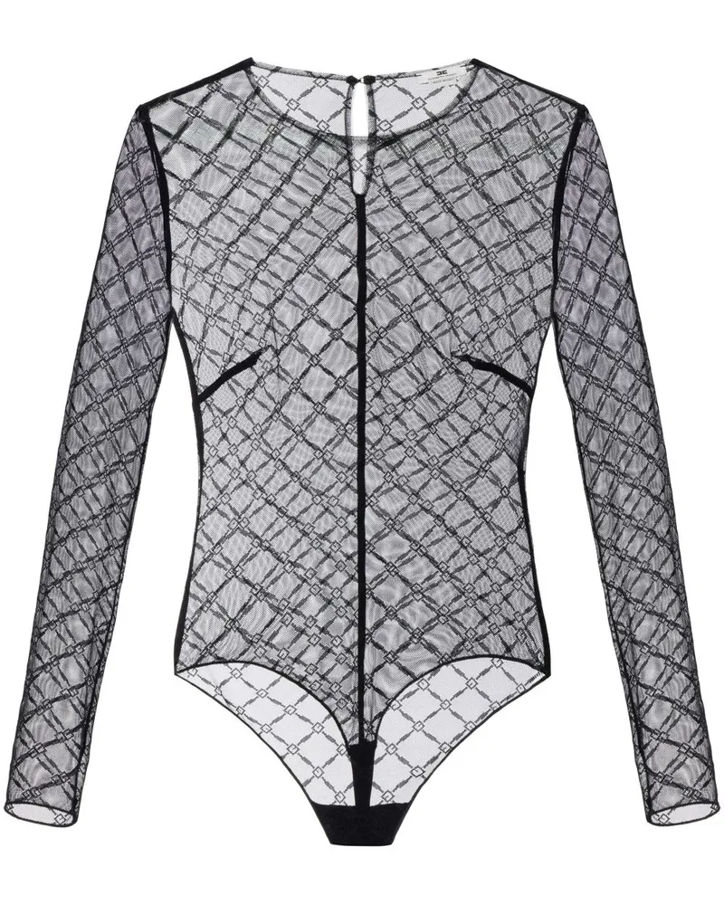 Elisabetta Franchi Jacquard-Body aus Tüll - Schwarz Schwarz