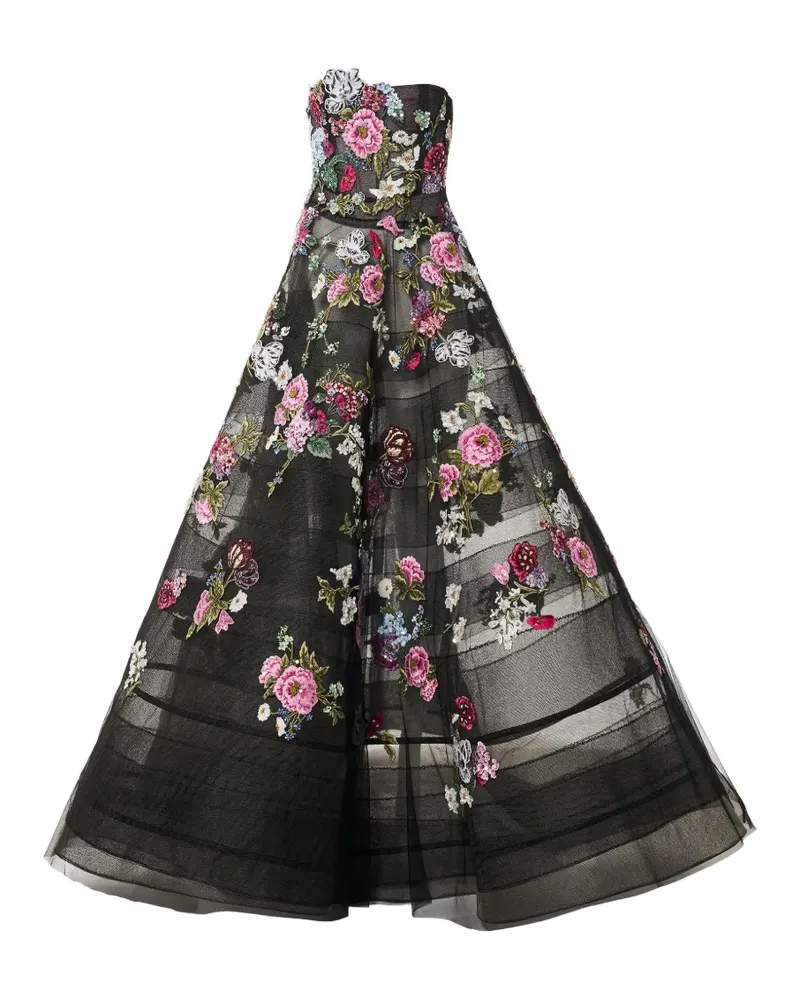 Carolina Herrera New York Maxikleid mit Blumenstickerei - Schwarz Schwarz