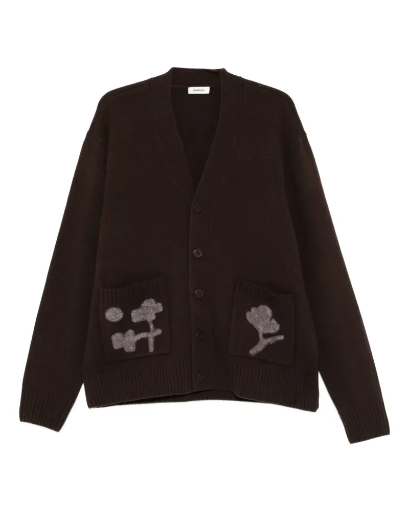 Sandro Wollcardigan mit Blumenfach - Braun Braun