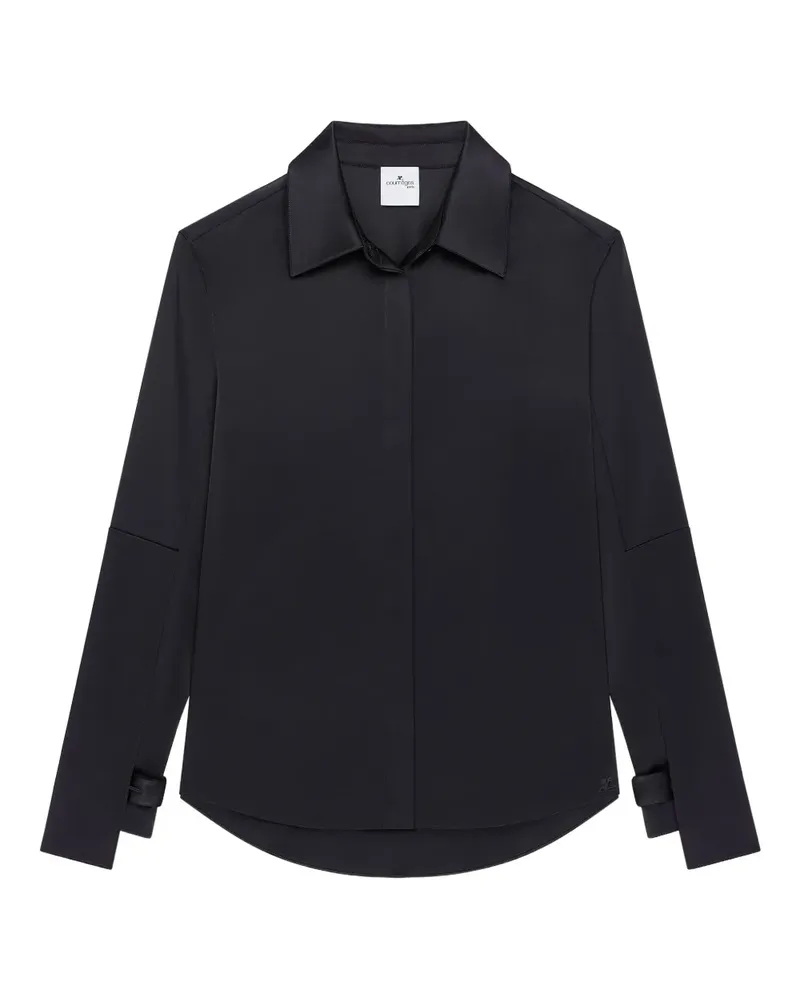 Courrèges T-Shirt aus Satin mit Logo-Stickerei - Schwarz Schwarz