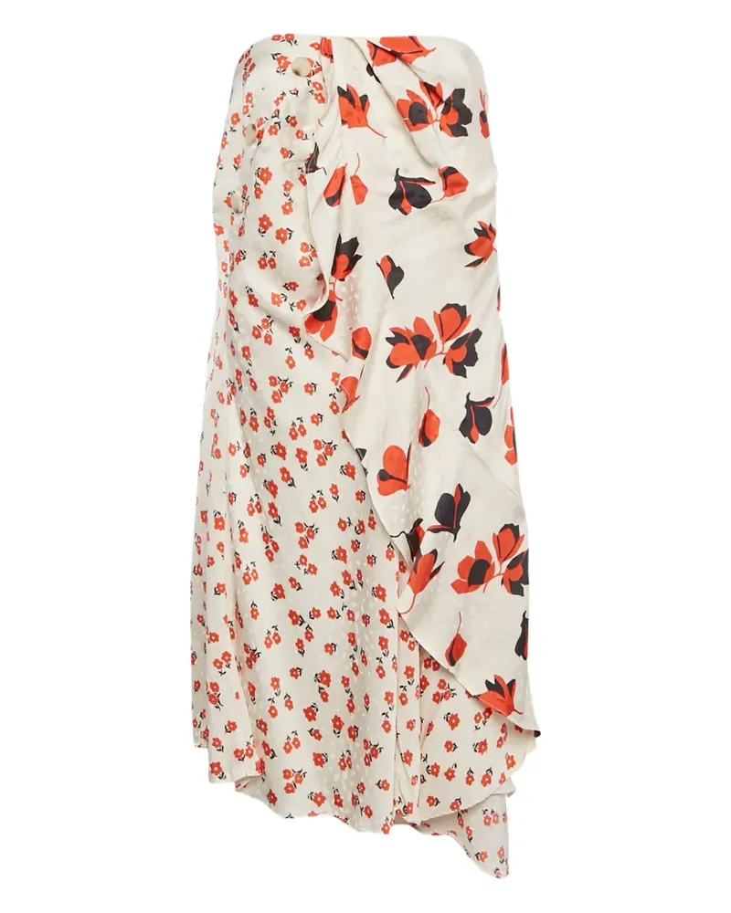 Self-Portrait Pre-owned asymmetrischer Rock mit Blumen-Print - Weiß Weiß