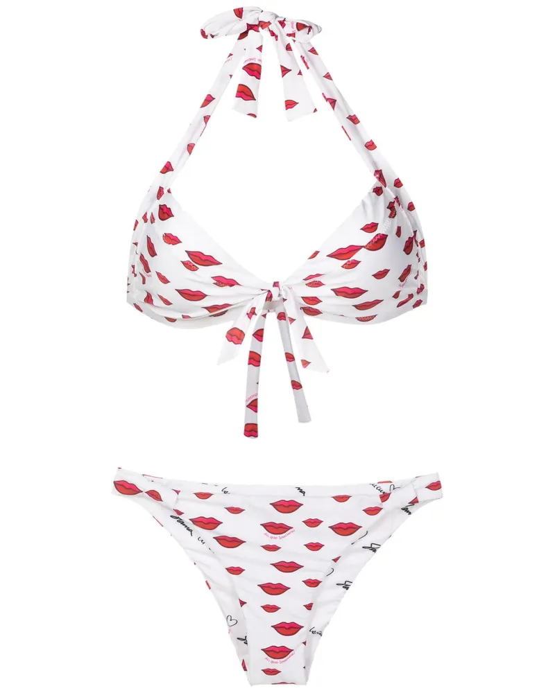 Amir Slama Bikini mit Lippen-Print - Weiß Weiß