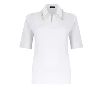 crystal-embellished polo-collar T-shirt - Weiß