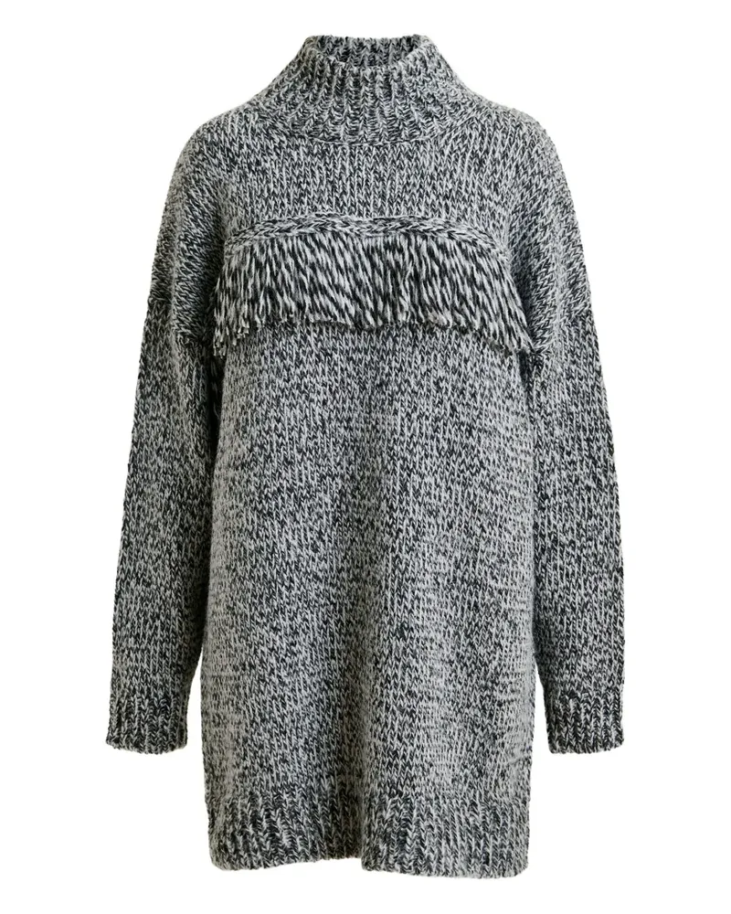 Essentiel Stehkragen-Pullover mit Fransen - Grau Grau