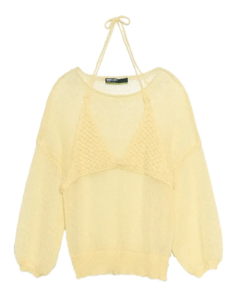 BIMBA Y LOLA Hellgelber Pullover aus Mohär mit Overlay-Top Gelb