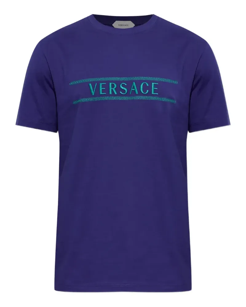 Versace T-Shirt mit Logo-Stickerei - Blau Blau