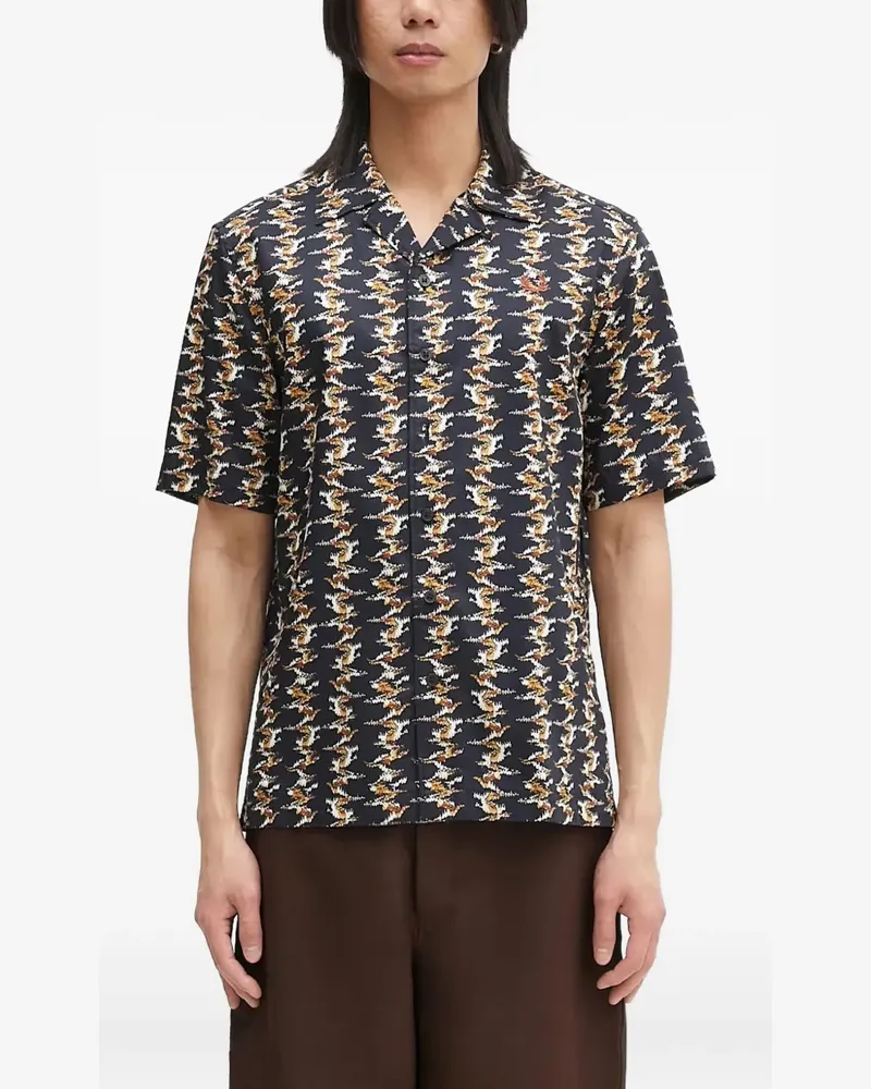 Fred Perry Bedrucktes Hemd mit Reverskragen - Blau Blau