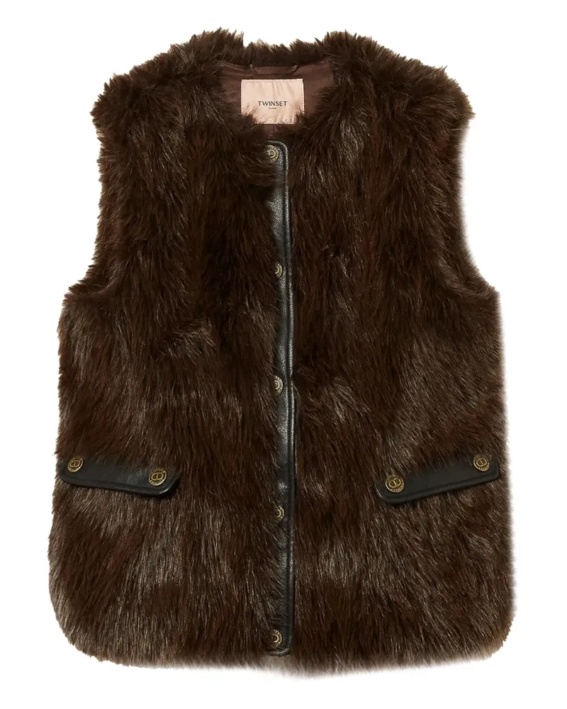 Twin-Set Faux-Fur-Weste mit Knöpfen - Braun Braun