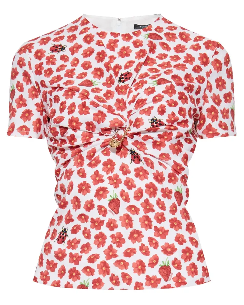 Versace Gerafftes Strawberry Garden Oberteil - Rot Rot