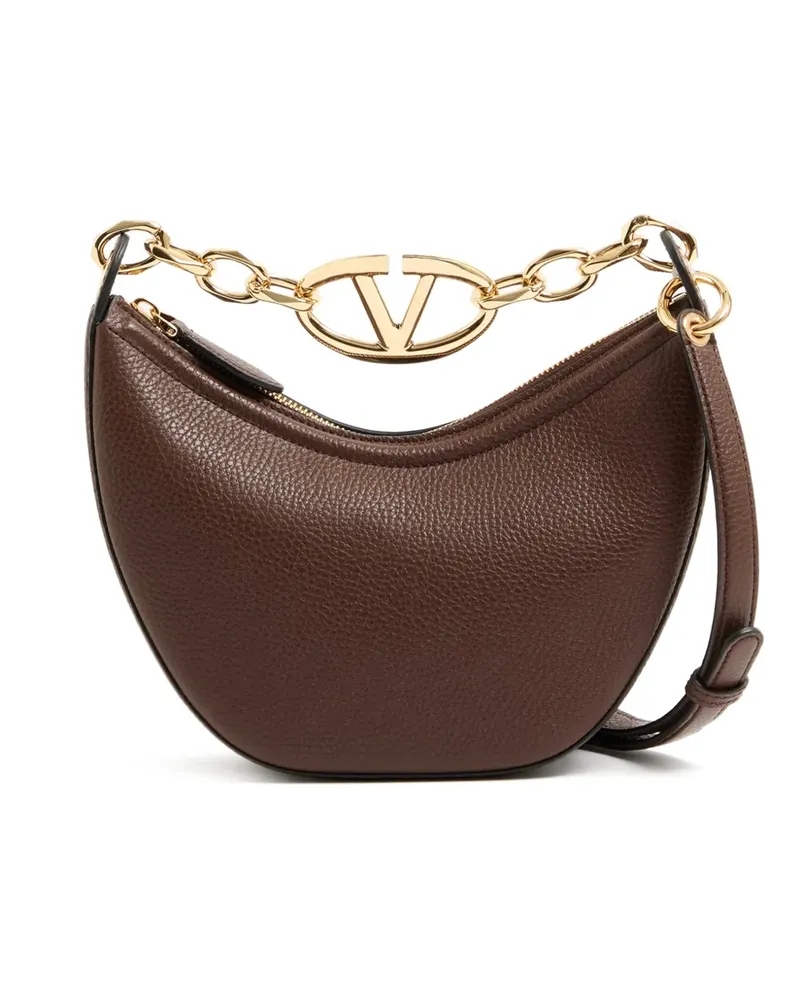 Valentino Garavani Mini VLogo Moon Tasche aus körnigem Kalbsleder mit Kette - Braun Braun