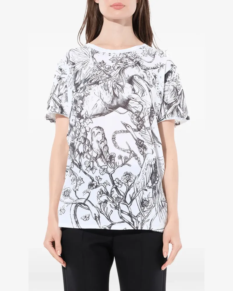 Alexander McQueen T-Shirt mit Einhorn-Print - Weiß Weiß