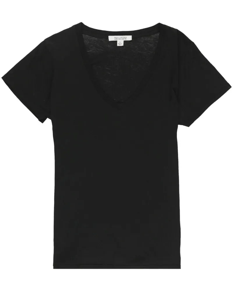 Nili Lotan Carol T-Shirt mit V-Ausschnitt - Schwarz Schwarz