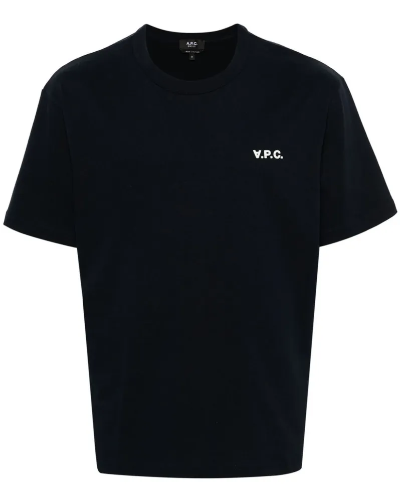 A.P.C. T-Shirt mit geflocktem Logo - Blau Blau