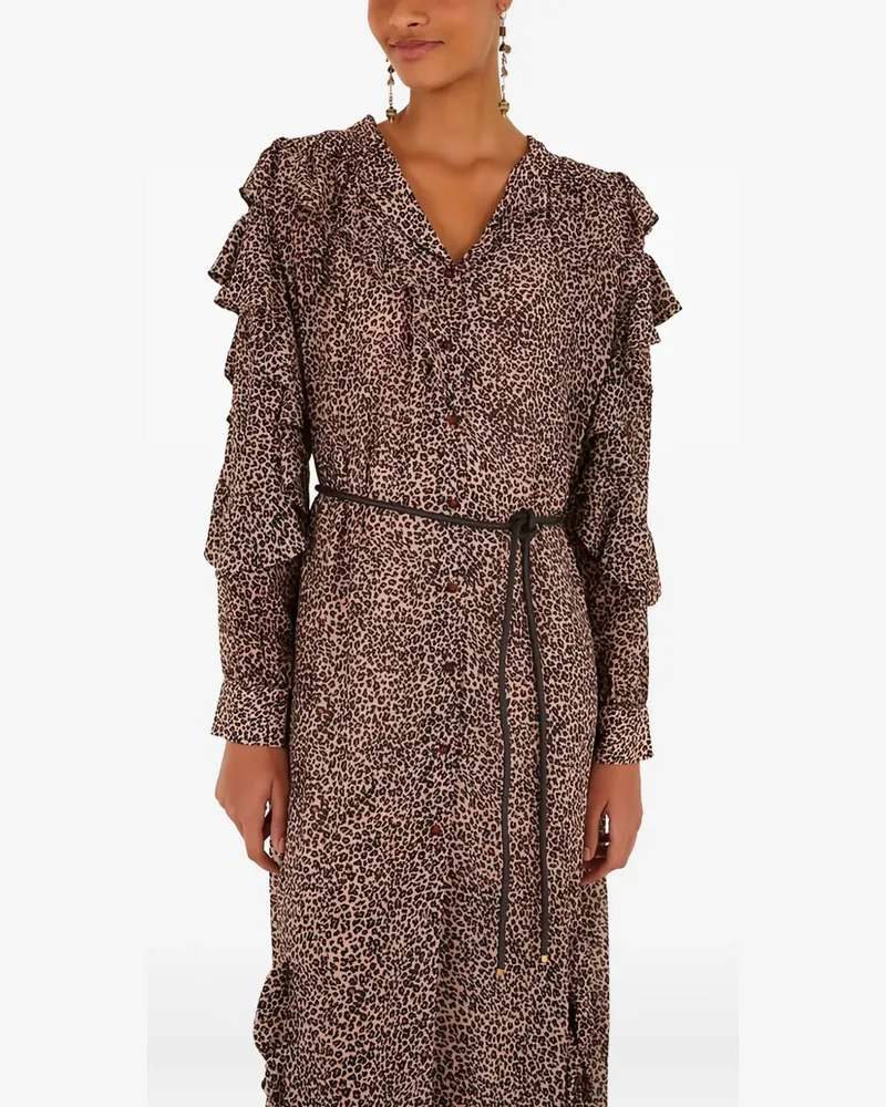 FARM Rio ruffled leopard-pattern midi dress - Rosa Rosa