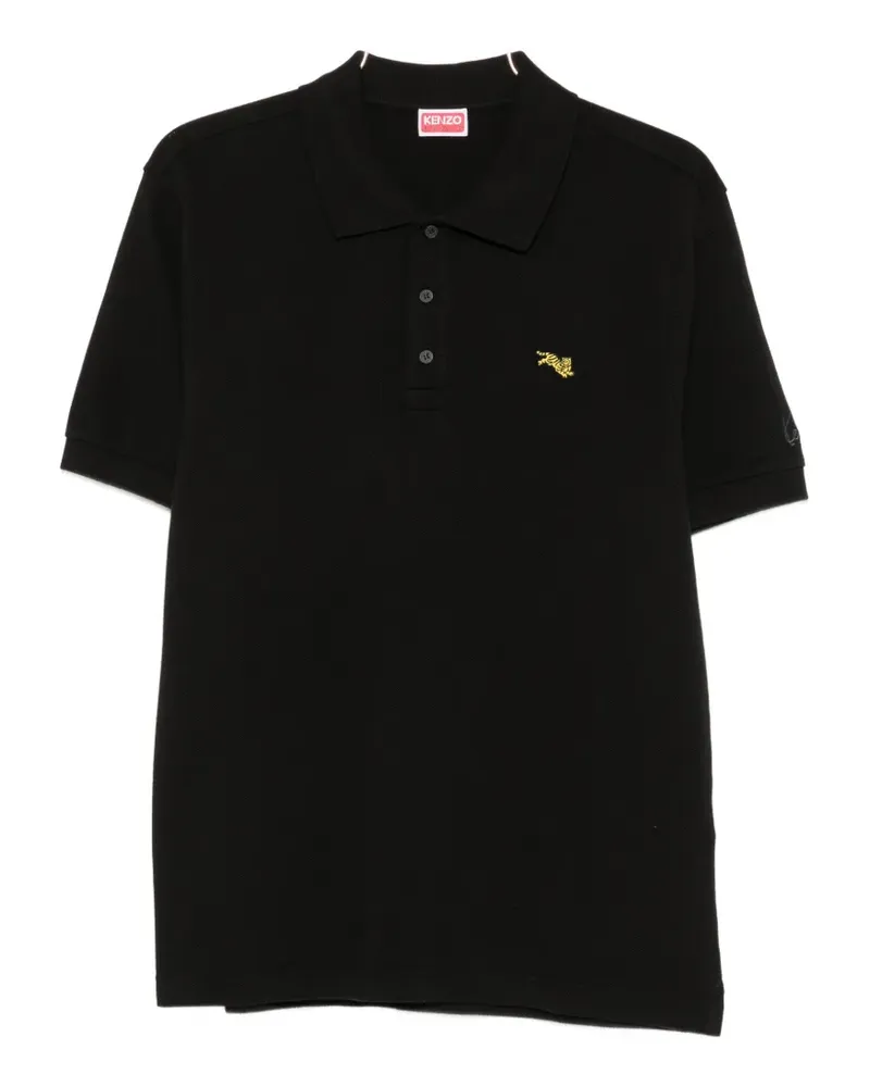 Kenzo tiger-patch polo shirt - Schwarz Schwarz