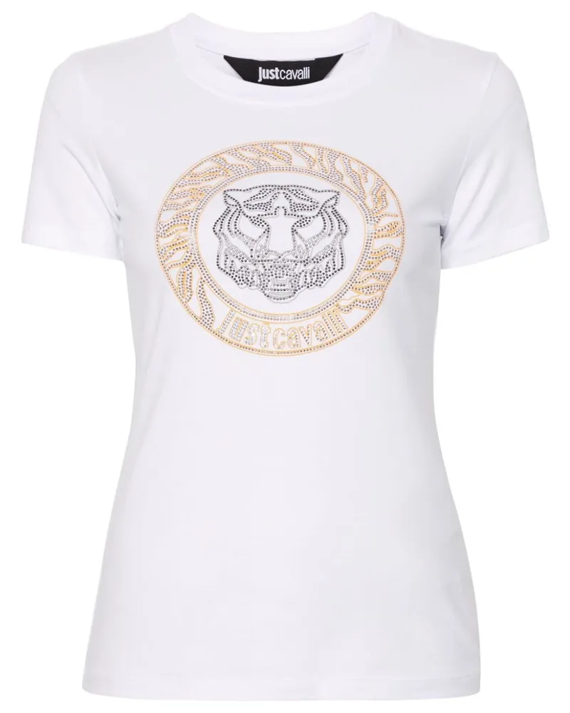 Just Cavalli T-Shirt mit Tigerkopf und Nieten - Weiß Weiß