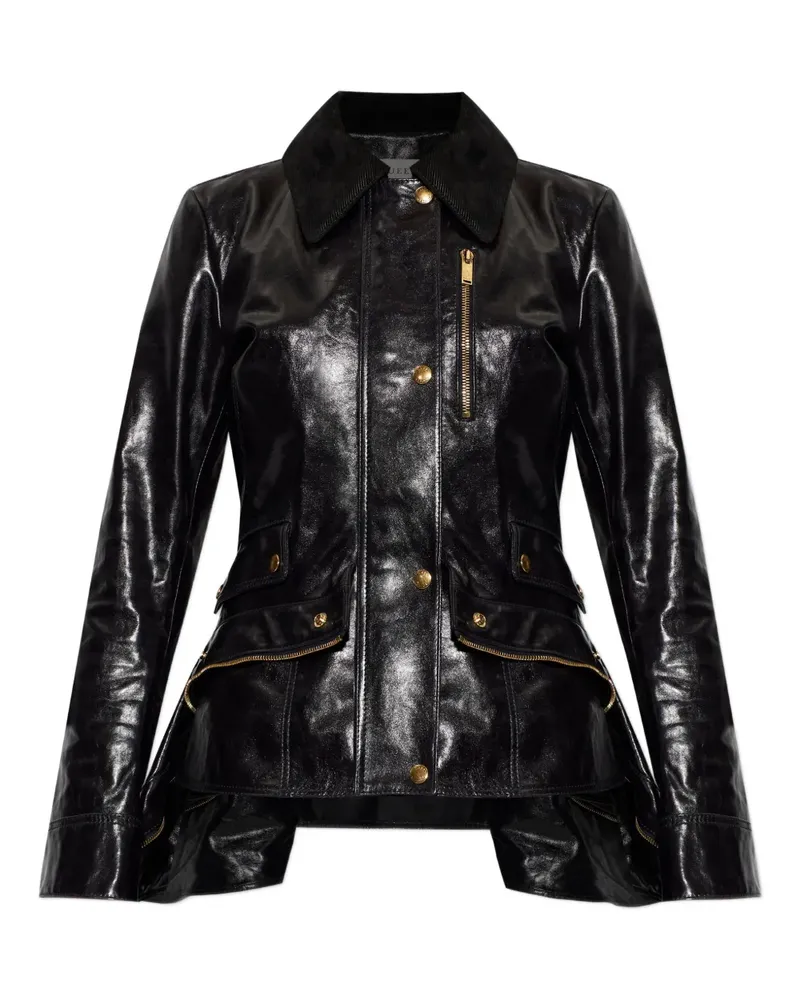 Alexander McQueen corduroy-collar leather jacket - Schwarz Schwarz