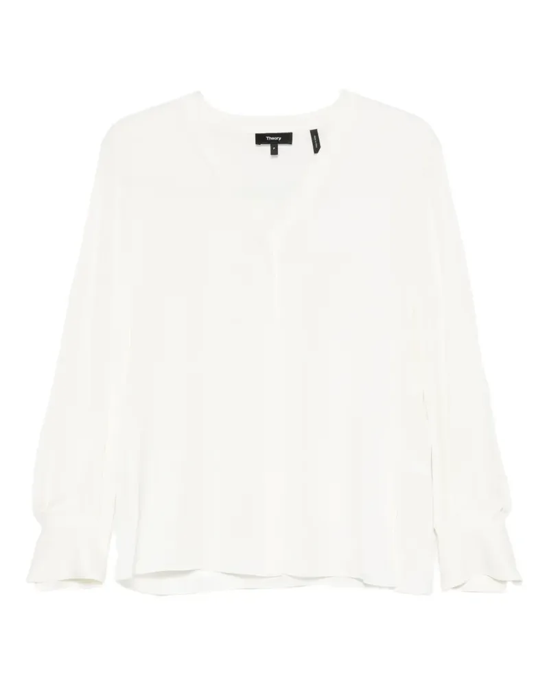Theory V-neck flared-cuff blouse - Nude Nude