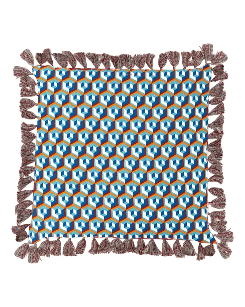 La DoubleJ Geometrische Überwurf mit Quasten - Blau Blau