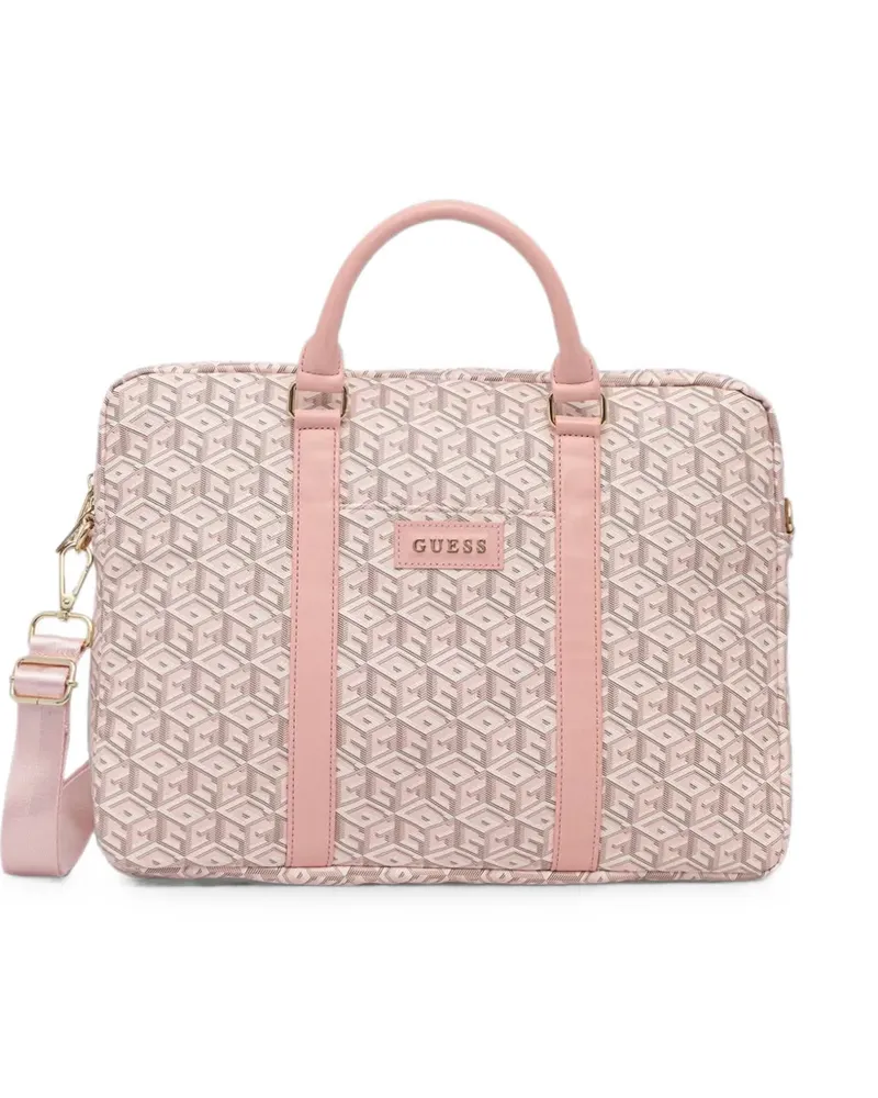 Guess geometric-pattern logo-plaque laptop bag - Rosa Rosa