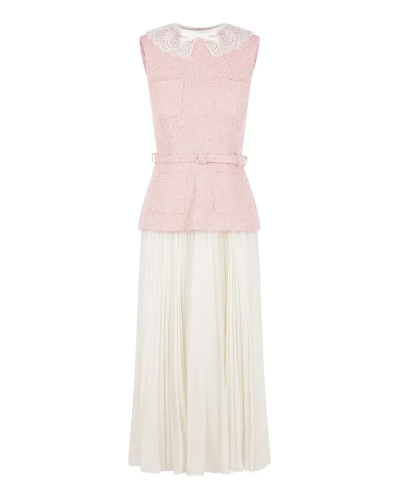 Self-Portrait lace-collar bouclé midi dress - Weiß Weiß