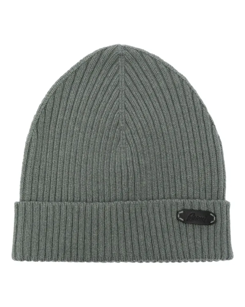 Brioni Gerippte Beanie mit Logo-Patch - Grün Grün