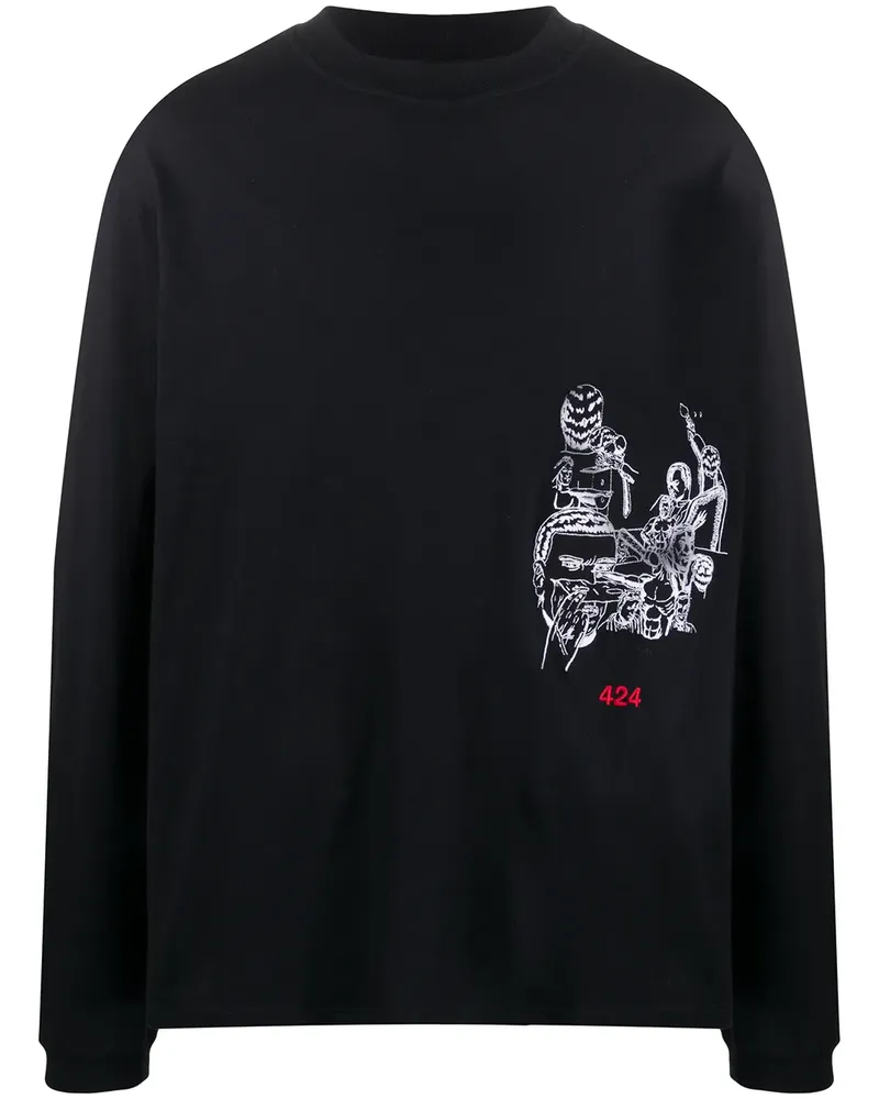 FourTwoFour on Fairfax Besticktes Sweatshirt - Schwarz Schwarz