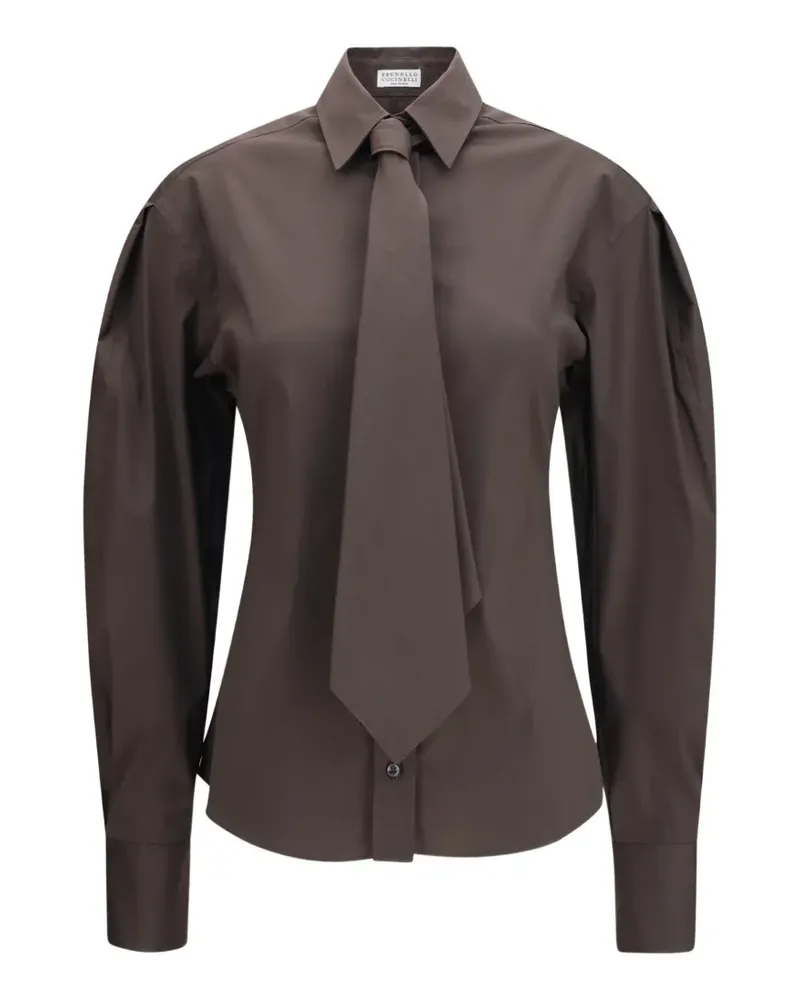 Brunello Cucinelli tie-detail puffed-sleeve shirt - Braun Braun