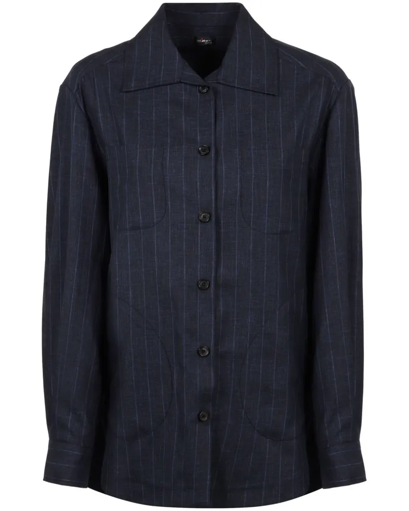 Kiton Hemd mit Nadelstreifen - Blau Blau