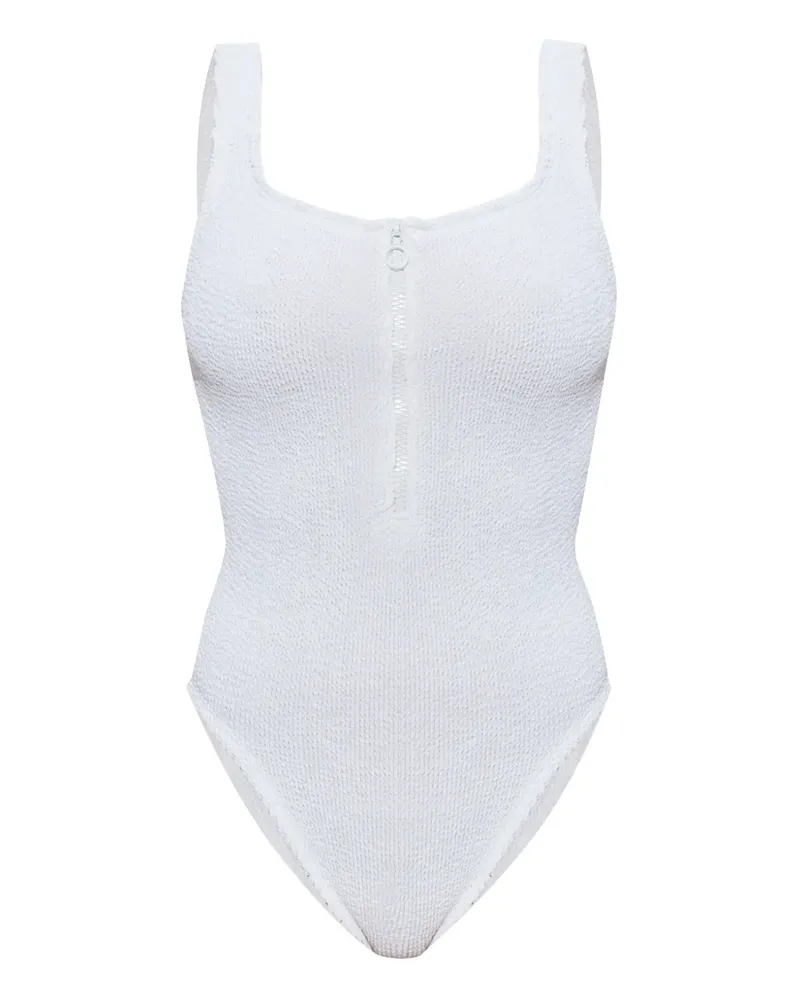 Hunza G Dallas Badeanzug mit Knitteroptik - Weiß Weiß